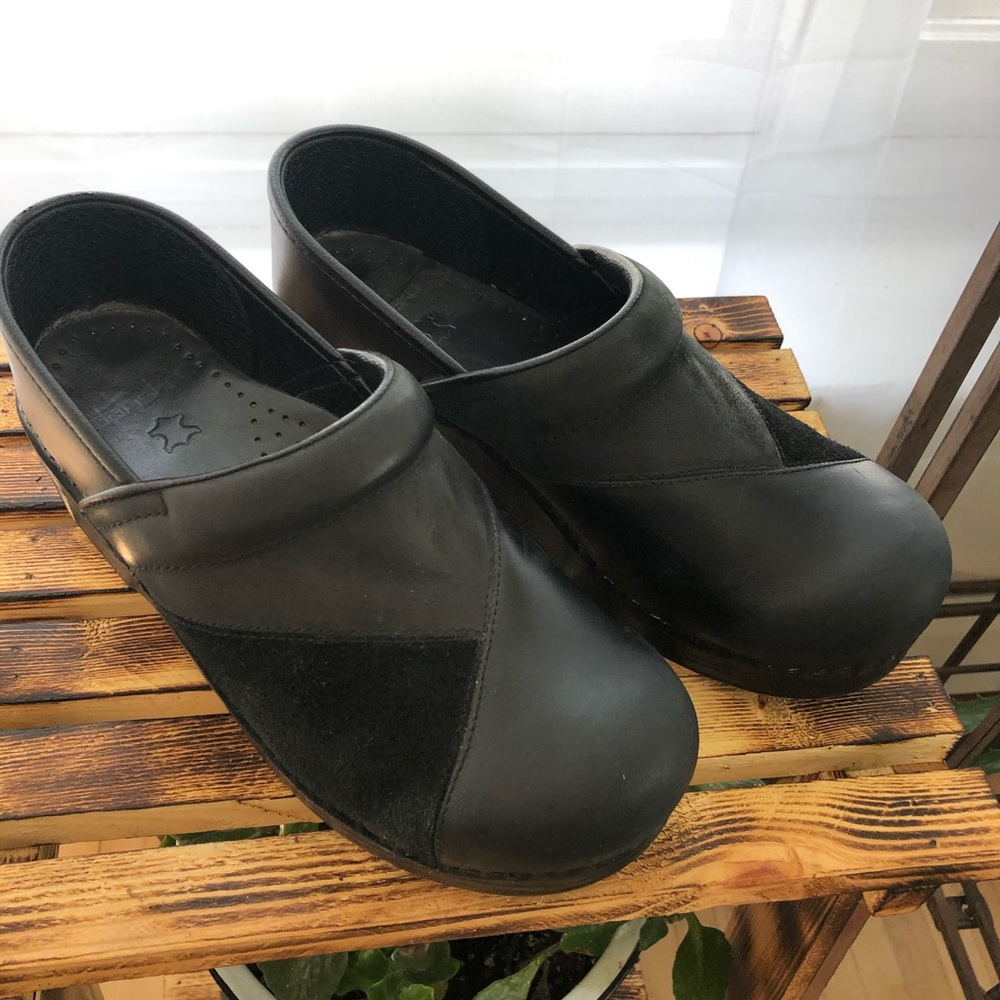 Black Leather Patchwork Dansko Clogs 38 - image 1